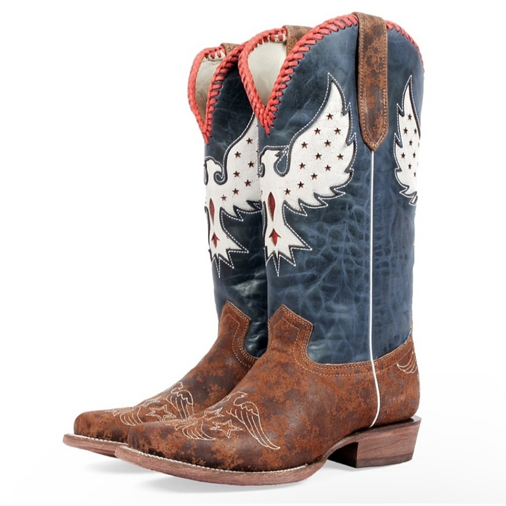 J.B. Dillon Blue and Brown Heeled Boots